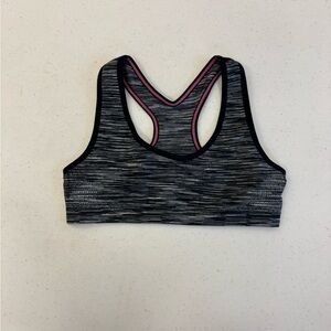 Maidenform - Gray Space-Dye Racerback Sports Bra with Pink Trim - Youth size L